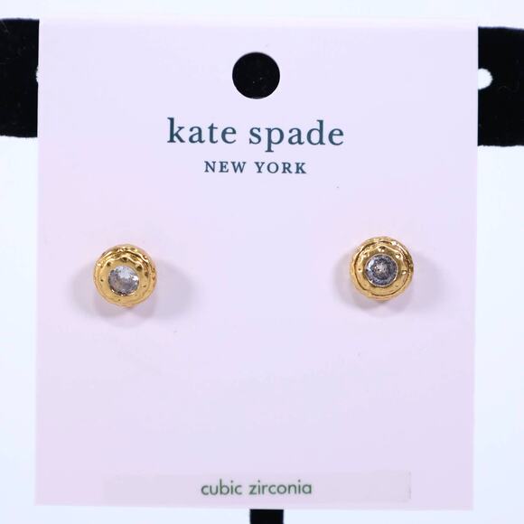 Kate Spade Bezel CZ Hammered Round Stud Earrings - Gold - NWT - Picture 1 of 3